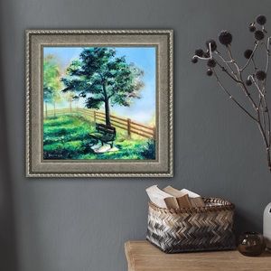 Original landscape Oil Painting on 14x14” stretched canvas summer unframed